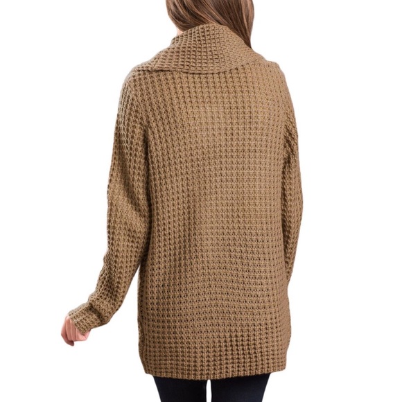 Cowl Neck Wrap Front Cardigan Sweater Mocha - Picture 3 of 4